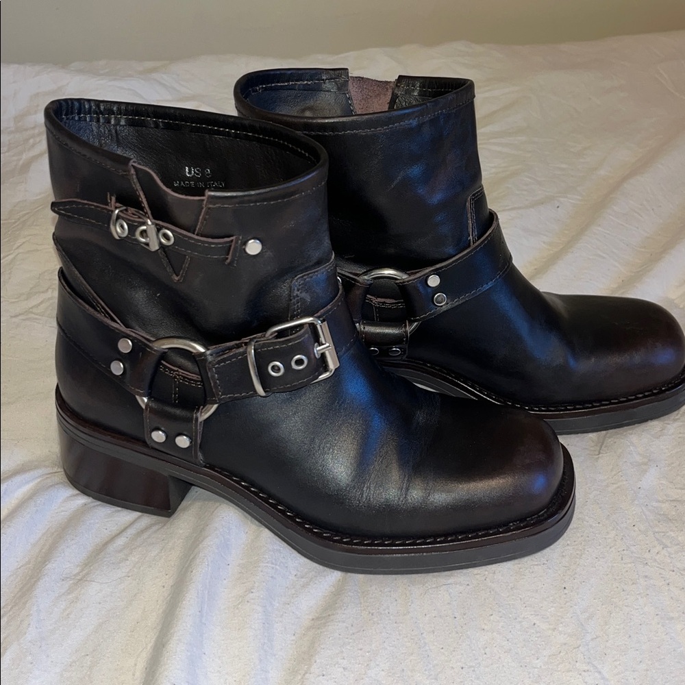 Brown Leather Ankle Boots with Buckle Detail